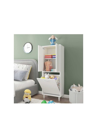 Gamzem Genç Odası 55x138 Cm Oyuncak Sepetli Çocuk Odası Dolabı Beyaz