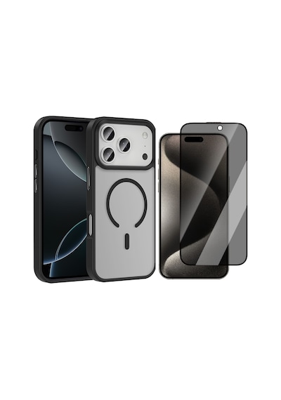 Vendas Apple Uyumlu iPhone 17 Pro Max Kılıf M-safe Şarj Özellikli Mat Arka Yüzey Zore Sio Kapak + Hayalet Ekran Koruyucu Siyah