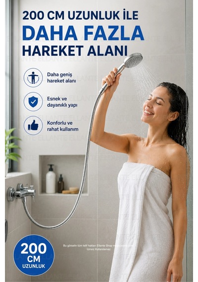 200-220 Cm Uzayan Özel Duş Spirali Banyo Duş Hortumu Dayanıklı Esnek 2 Metre 2m Çok Renkli