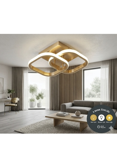 Çift Kare Tasarım Led Eskitme Plafonyer Avize - 3 Farklı Renk Seçeneği İle Şık Koridor Antre Avizesi