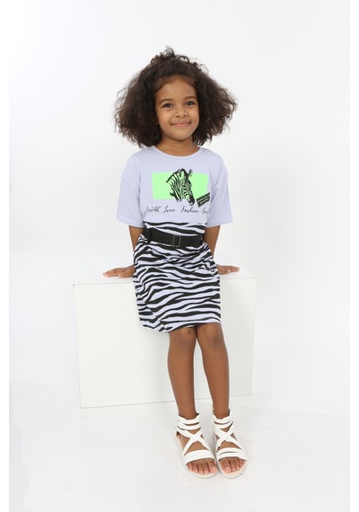 Toontoy Kız Çocuk Zebra Baskılı Elbise Mavi