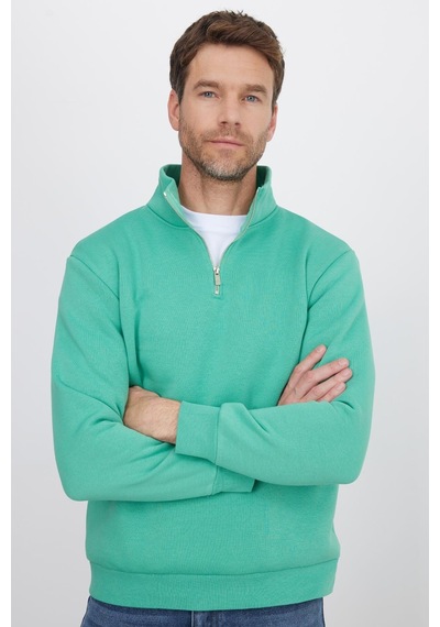 Tudors Unisex Relax Fit Rahat Kesim Pamuklu İçi Polarlı Yarım Fermuarlı Yeşil Dik Yaka Sweatshirt-35175 Yeşil Tudors Unisex Relax Fit Rahat Kesim Pamuklu İçi Polarlı Yarım Fermuarlı Yeşil Dik Yaka Sweatshirt-35175 Yeşil