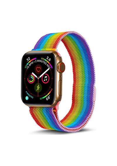 Newface - 456 - Apple Watch Uyumlu 38mm Metal Mıknatıslı Kordon - Csmo-tex - - Gökkuşağı