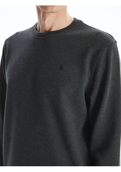 Lcwaıkıkı Classic Antrasit Bisiklet Yaka Uzun Kollu Baskılı Erkek Sweatshirt