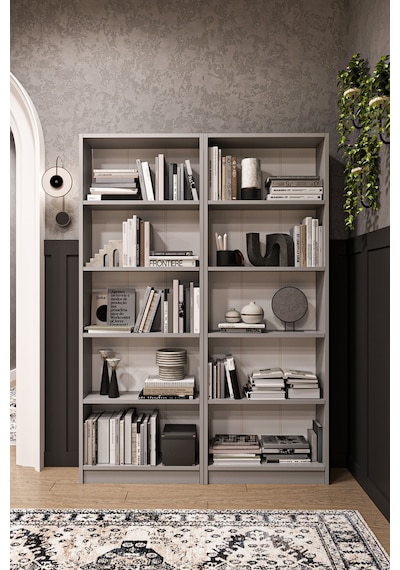 Asra Trend 2 Modüllü Kitaplık K-003 %100 MDF 10 Bölmeli Modern Ofis Çalışma Masası Yanı Rafı Kül Gri