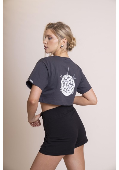 Afloow Delicate Kadın Gri Oversize Kısa Kollu Crop Tişört %100 Pamuk Sırtı Baskılı Disco Top Tasarımı, Günlük Rahat Stil, Sokak Modası Gri