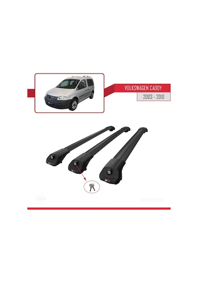 Volkswagen Caddy 2003-2010 Arası İle Uyumlu Ace-1 Ara Atkı Tavan Barı Siyah 3 Adet Bar