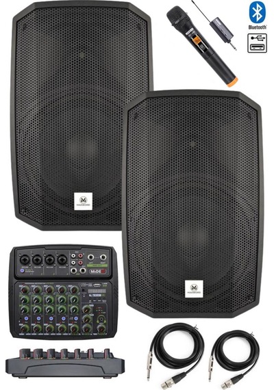 Maxword Maxi-12A-MİXER Set 2 Adet 12 İNÇ Aktif Hoparlör Mikser ve