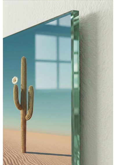 Kırılmaz Cam Tablo 5mm Kalın - Ev İşyeri Duvar Dekorasyonu Saguaro Kaktüs Dikey - Çöl Bitki Yeşil Botanik Salon Mutfak Temperli Uv Baskılı Hediyelik
