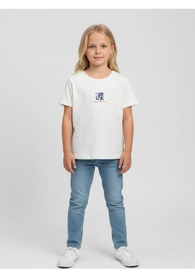 Zekids Kız Çocuk Pamuklu Baskılı T-shirt-16762 Ekru