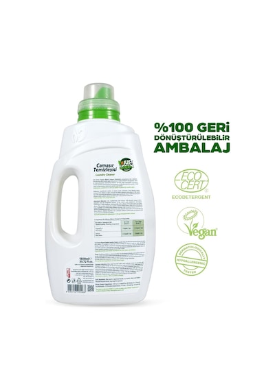 Just Green Organic Bitkisel Sıvı Çamaşır Deterjanı Beyazlar Ve Renkliler İçin, Kokusuz & Hipoalerjenik, Ecocert Sertifikalı, 30 Yıkama 1500 Ml