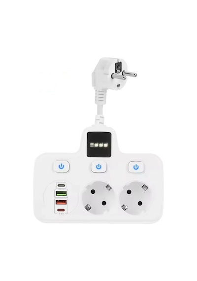 Termal Akım Korumalı 2'li Duvar Tipi Priz 2x Usb 2x Type-c Çıkışlı Priz Çoğaltıcı Beyaz Çocuk Kilit 0 M