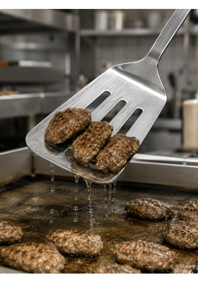 Beylini Endüstriyel Servis Spatulası Delikli Paslanmaz Çelik Uzun Saplı Geniş Yüzeyli Asılabilir Izgara Tava Lokanta Okul Yemekhane Profesyonel No3 Gri