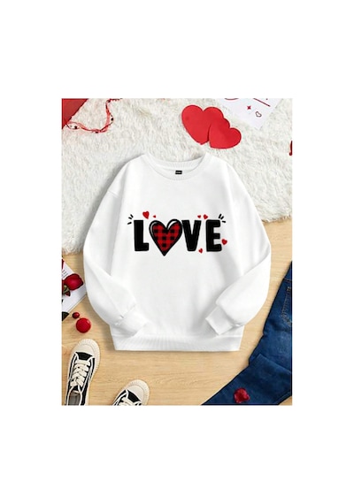 Magors Stıl-x Bisiklet Yaka Pamuklu Beyaz Renk, Love Baskılı Oversıze Sevgiliye Özel Sweatshırt Beyaz Magors Stıl-x Bisiklet Yaka Pamuklu Beyaz Renk, Love Baskılı Oversıze Sevgiliye Özel Sweatshırt Beyaz