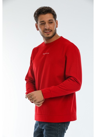 Süperlife Erkek Bisiklet Yaka Regular Fit Brooklyn Baskılı İnce Sweatshirt Spr22sw132 Kırmızı