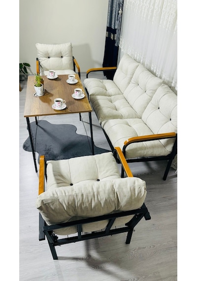 Madame Home Açelya Balkon, Bahçe, Cafe - Salon - Metal Kanepe Koltuk Takımı 3+1+1 + Masa Krem Madame Home Açelya Balkon, Bahçe, Cafe - Salon - Metal Kanepe Koltuk Takımı 3+1+1 + Masa Krem