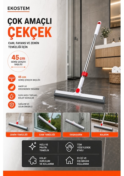 Lüx Teleskopik Saplı Çekçek Silecek Cam, Fayans, Yer Temizleyici Sıyırgaç
