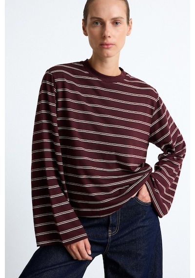 Defacto Oversize Çizgili Bisiklet Yaka Uzun Kollu Tişört I6841ax26aupn583 Pembe-pn583