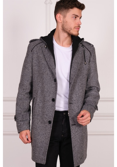 Plt8401 Dewberry Erkek Palto-Desenli Gri-Desenli Gri