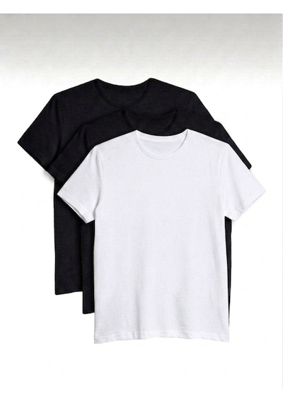Bürke 3'lü Erkek/Unisex 2 Siyah- 1 Beyaz Renk %100 Pamuk Bisiklet Yaka Basic Tişört