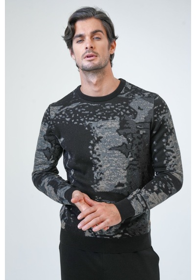 Back And Bond Siyah Regular Fit Desenli Pamuklu Bisiklet Yaka Triko-siyah Siyah