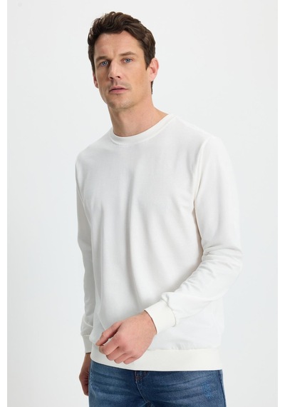 Tudors Erkek Relax Fit Rahat Kesim %100 Pamuk 2 İplik Bisiklet Yaka Beyaz Sweatshirt-41515 Beyaz