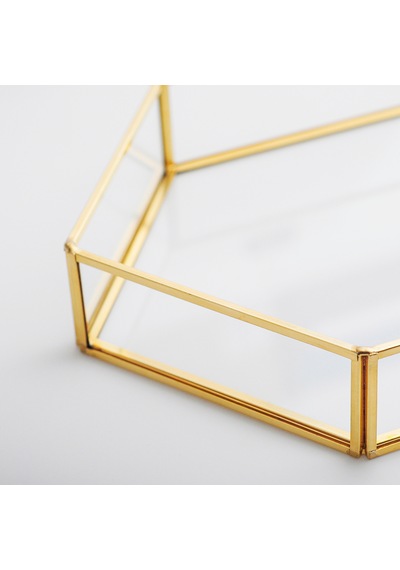 Cam Tepsi Altıgen Pirinç & Gold 30x20x5cm