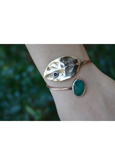 Stoneage Jewellery Yeşim Taşlı Tasarım Bileklik Bronz