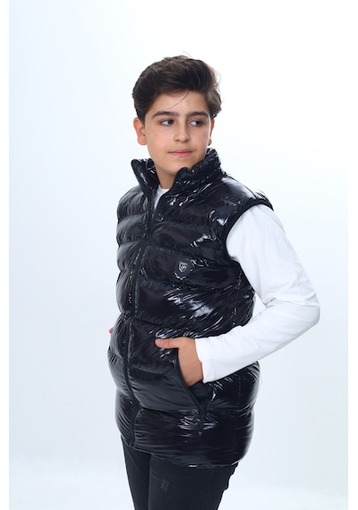 Toontoy Kids Toontoy Erkek Çocuk Parlak Görünümlü Göğsü Armalı Yelek Siyah