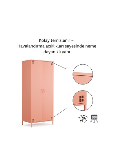 Pera Metal Elbise Dolabı, Soyunma Dolabı, İki Kapılı, 80,50 X 50 X 189,50 Cm Ral 3022 Somon