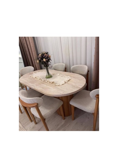 6 Ahşap Sandalyeli Bohem Mdf Masa Traverten Renk 90x190 Gri 6 Ahşap Sandalyeli Bohem Mdf Masa Traverten Renk 90x190 Gri
