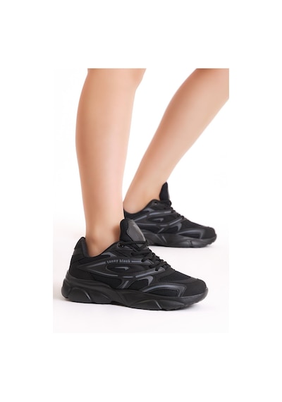 Tonny Black Kalın Faylon Taban Desenli Bağcıklı Unisex Siyah Spor Ayakkabı Tbb013-0 Siyah