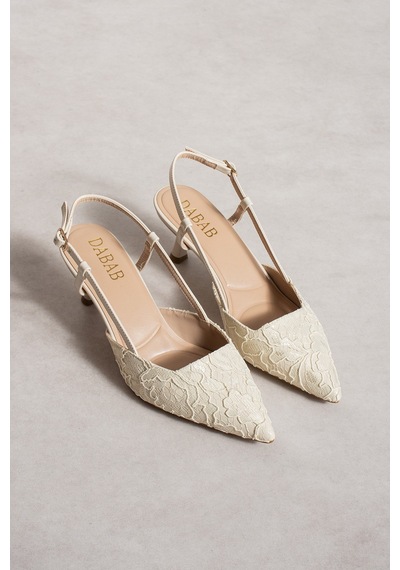 Dabab Shoes Julıe Kadın Bej Dantel Dokulu Sivri Burun 5 Cm Topuklu Slingback Ayakkabı