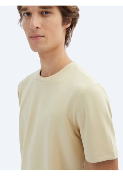 Kip Açık Sarı Düz Bisiklet Yaka T-shirt Açık Sarı