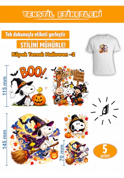Ütü İle Yapışan Kıyafet Etiketi Köpek Temalı Halloween Serisi Koyu Mavi