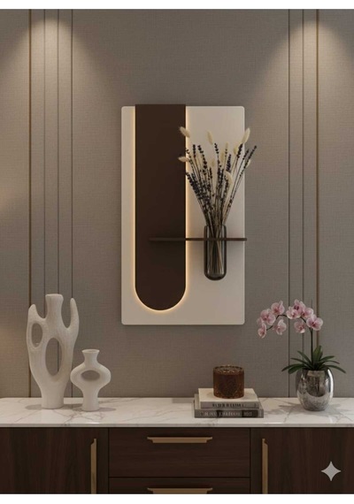 Okaliptus Ahşap Pilli Ledli İskandinav Tarzı Salon Duvar Rafı Modern Çiçeklik 40 X 70 Cm Paris Grisi - Ahşap Ceviz
