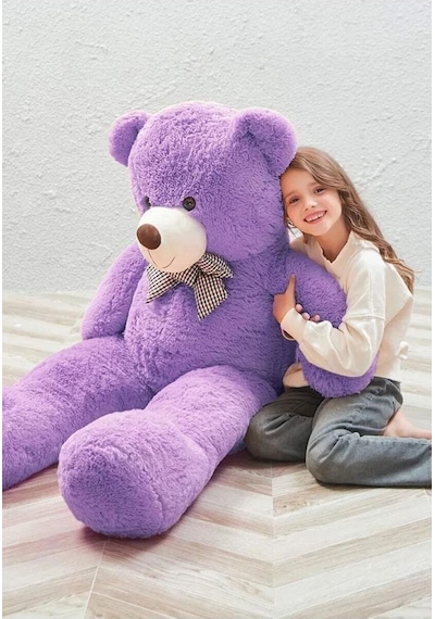 Papyonlu 180-190 Cm Dev Boy Sevimli Peluş Koca Ayı - Sevgiliye Eşe - Arkadaşa Özel Hediye Lila