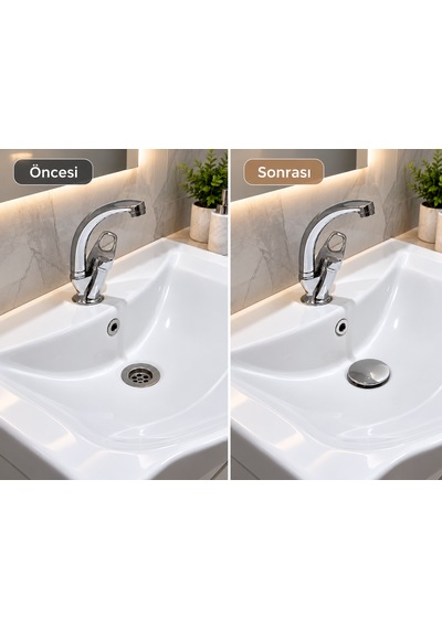 Lavabo Gider Süzgeci Bas Aç Pop-up Sistem Taşma Yüzüklü Dayanıklı Tasarım Gri