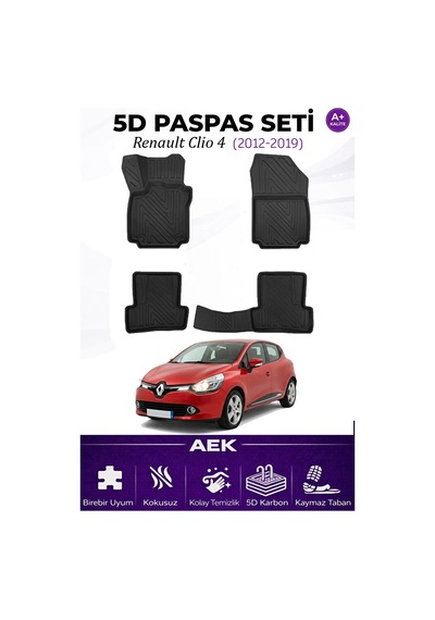 Renault Clio 4 2012-2019 Araca Özel Havuzlu "karbon" Paspas Takım