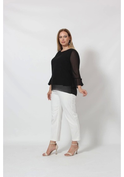 Moda Berray 3119s Siyah Kolu Valon Ve Bağcık Detaylı Bluz Siyah