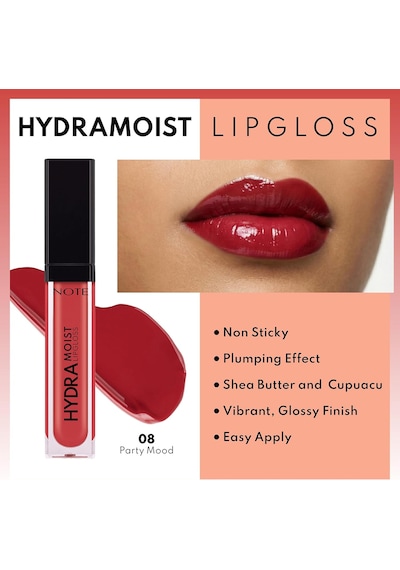 Cosmetics Hydramoist Lipgloss 08 Party Mood Nemlendirici Dudak Parlatıcısı, Kırmızı