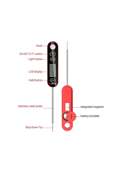 Ic6030 Ipx6 Su Geçirmez Hızlı Sonuçlu Işıklı Lcd Ekranlı Daldırma Ve Saplama Gıda Pişirme Termometresi Çok Renkli