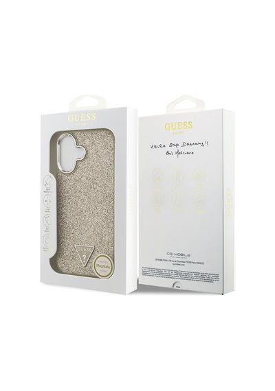 Apple Uyumlu iPhone 17  Kılıf Guess Lisanslı M-safeli Metal Kamera Çerçeveli Üçgen Logolu Glitter Gold Gold