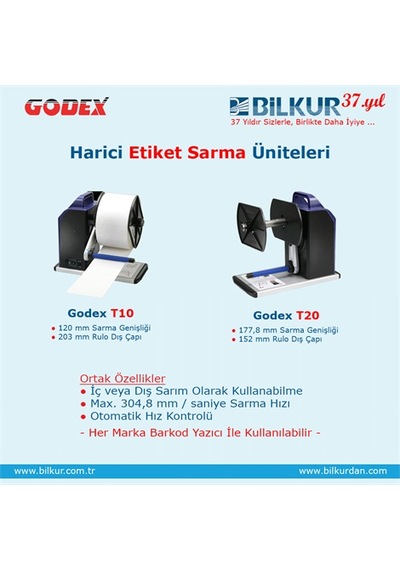 Godex T-20 178mm 5kg İç/dış Sarım Otomatik Harici Etiket Sarma Ünitesi