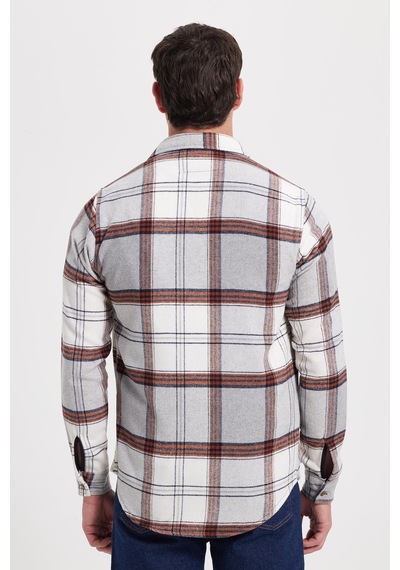 Tudors Erkek Slim Fit Dar Kesim Kareli Kışlık Oduncu Gömlek-42342 Gri