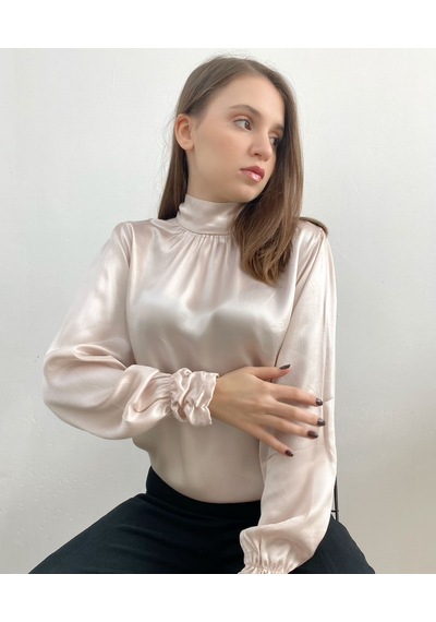 Mois Atelier Pudra Saten Bluz, Tasarım, Hediye, Büyük Beden, Tesettür Pudra