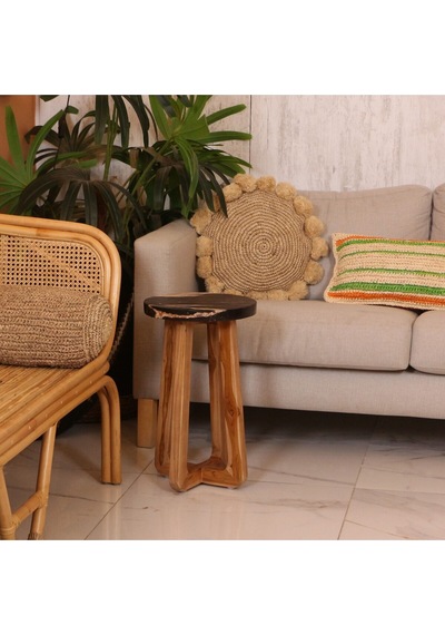Nurıa Fosil Ağaç & Teak Sehpa 30x50x27 Cm Bej