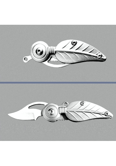 Omeniv Metal Mini Kamp Çakı Kamp Bıçak Anahtarlık Tüy Yaprak Form Gümüş