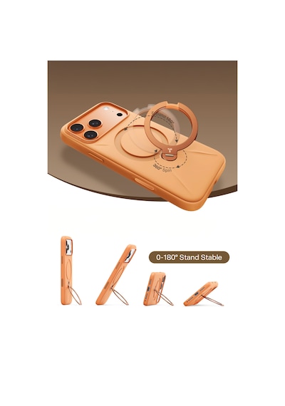 Torras Apple iPhone 17 Pro / 18 Pro Uyumlu O Stand Spin Silicone Serisi Magsafe Kılıf Turuncu
