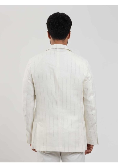 Dufy Ekru Erkek Regular Fit Çizgili Sivri Yaka Keten Ceket - 104438-ekru Ekru